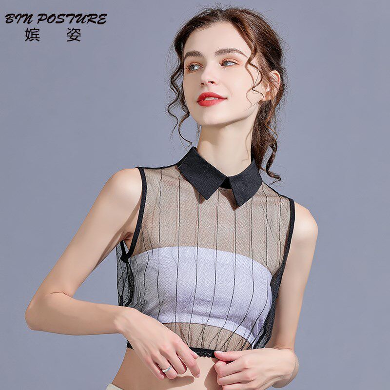 蕾丝网纱假领子女秋冬毛衣内搭假领时尚镂空无袖打底衫背心上衣薄