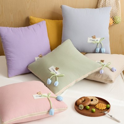 全棉 郁金香 抱枕被子两用二合一2025新款车用车载午睡毯子靠枕被