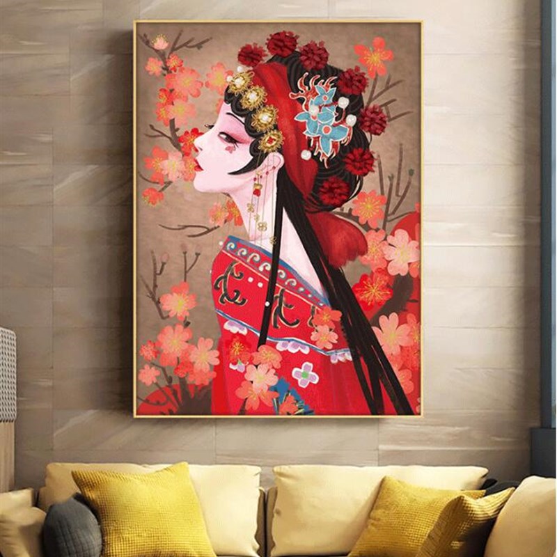 珠绣十字绣全珠子绣京剧人物花旦少女卧室新款竖版满绣串珠绣圆珠