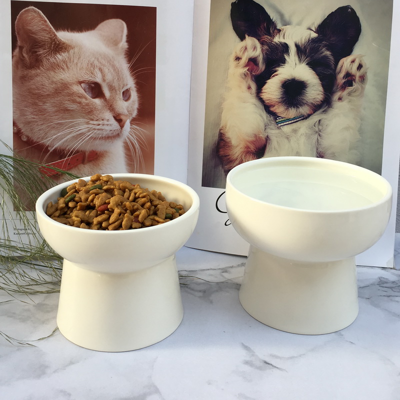 宠物陶瓷碗日式猫碗高脚陶瓷猫粮碗水碗宠物碗防颈椎病猫食盆防翻