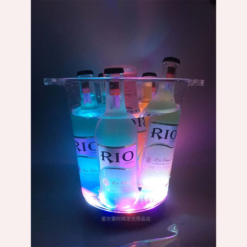 定制充电池酒吧透明led发光啤酒冰桶防摔香槟红酒圆形七彩冰桶