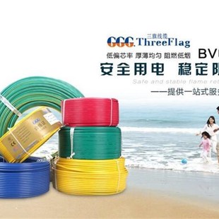 三旗电线BV6国标纯铜芯10平方阻燃家装家用16单芯25单股硬线铜线
