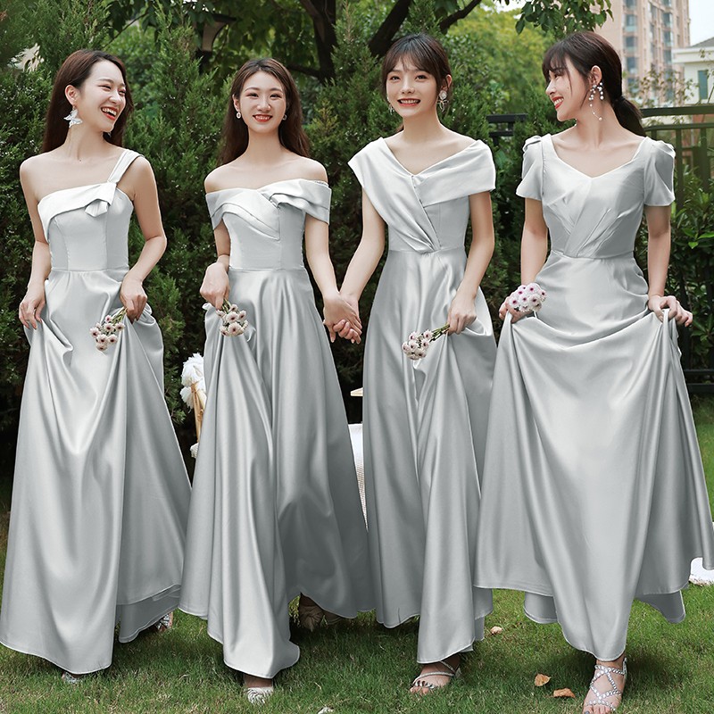 韩式伴娘服大码胖mm灰色高级感气质姐妹团学生毕业照艺考礼服女冬