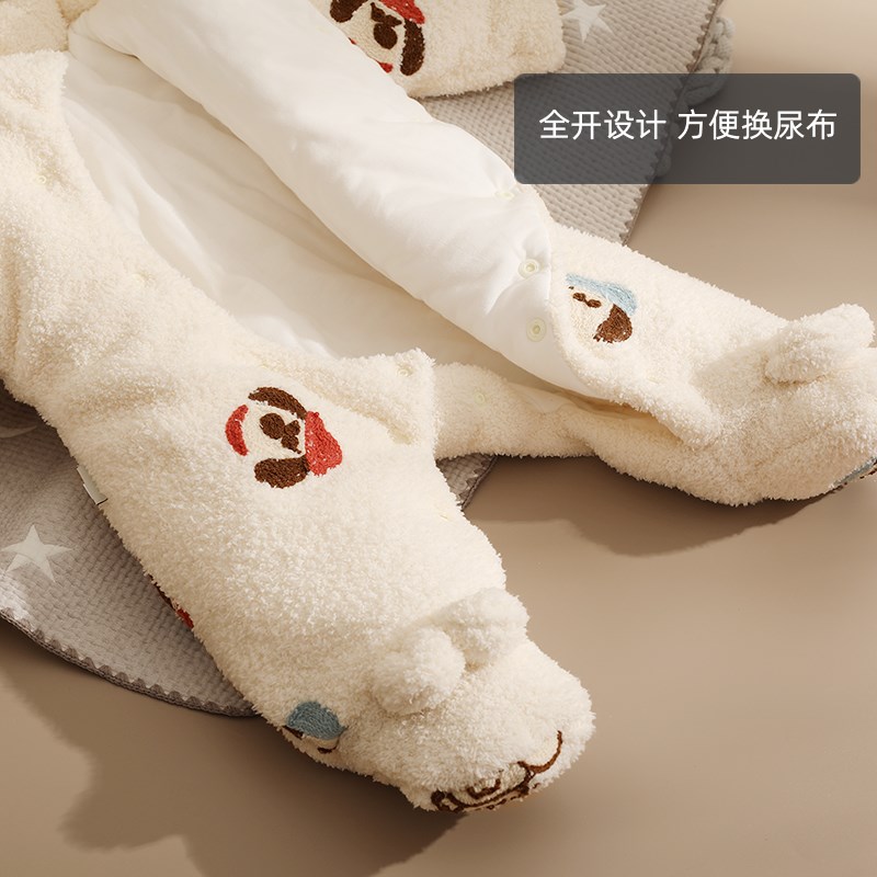 婴姿婴幼儿衣服秋冬季加厚款新生宝宝棉服连体衣保暖外出抱衣爬服