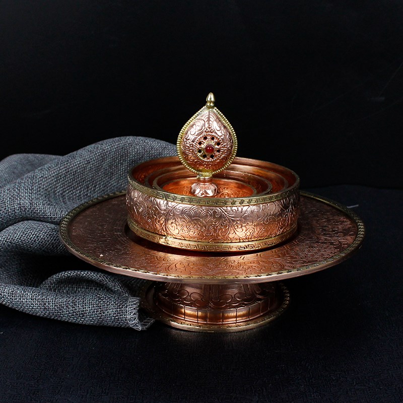 铜雕花曼扎盘佛八吉祥曼扎盘 修盘 曼茶罗曼达盘带宝石托盘小号
