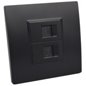 黑色网络电话面板86型双口电脑电话语音插座免打RJ45网线信息面板