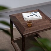 北美黑胡桃木茶凳藤编小方凳新中式 实木小凳子矮凳方形板凳木凳子