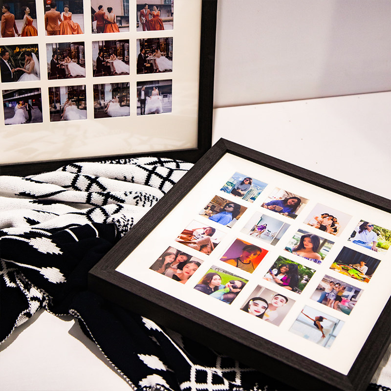 48/100/九宫格情侣相框diy定制洗照片婚纱照挂墙纪念礼物实木摆台