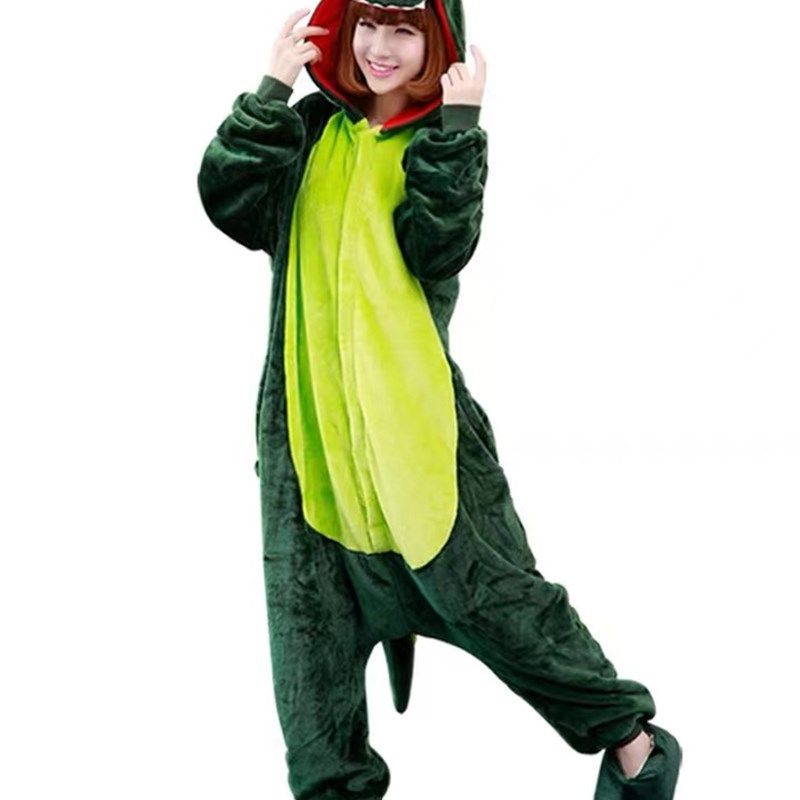 恐龙睡衣秋冬卡通连体法兰绒男士加厚家居服可爱动物女生珊瑚演出