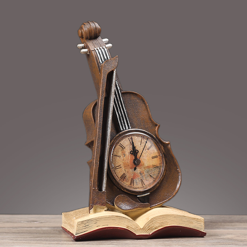 欧式座钟酒柜装饰品摆件小提琴模型创意家居房间办公室钟表小摆设