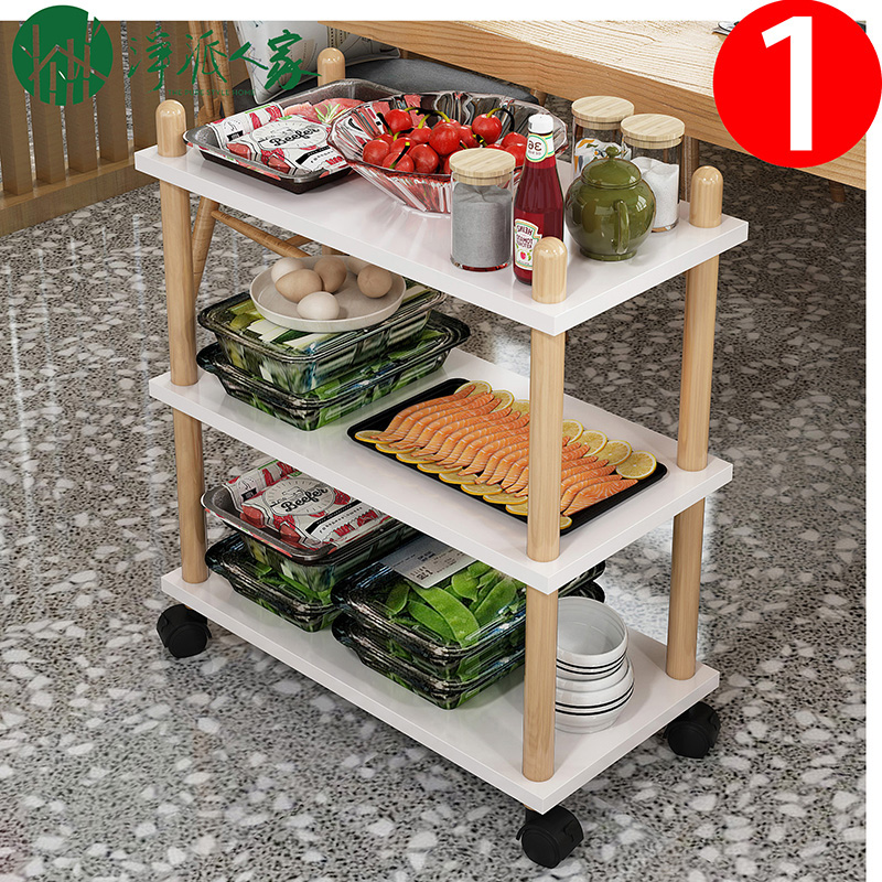 实木火锅店菜架子小推车厨房多层置物架落地带轮移动餐车酒店菜架