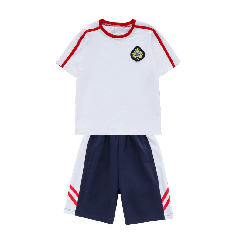 小学生校服夏装套头短袖套装棉班服毕业服白色夏季幼儿园园服圆领