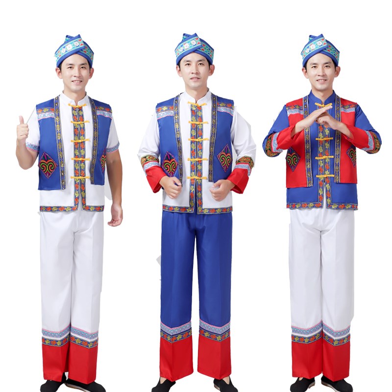 广西壮族舞蹈演出服男士成人少数民族苗族黎族葫芦丝舞台表演服装