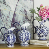 欧式 高级感陶瓷插花瓷瓶花壶瓶 青花瓷奶壶花瓶北欧风客厅摆件中式