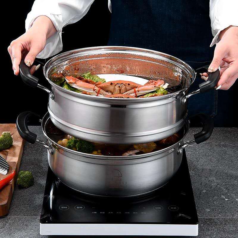 304不锈钢蒸锅1双层28cm加厚汤锅火锅家用蒸煮两用大容量海鲜蒸锅