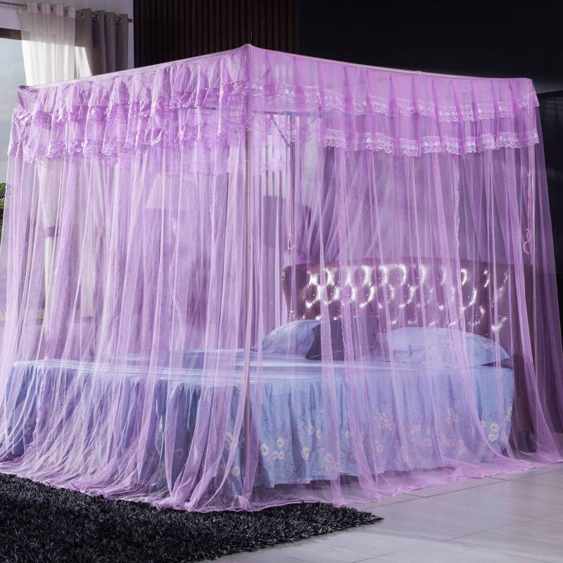 蚊帐三开门不锈钢压脚式免打孔宫庭落地式1.5m1.8米2.0加大床订做