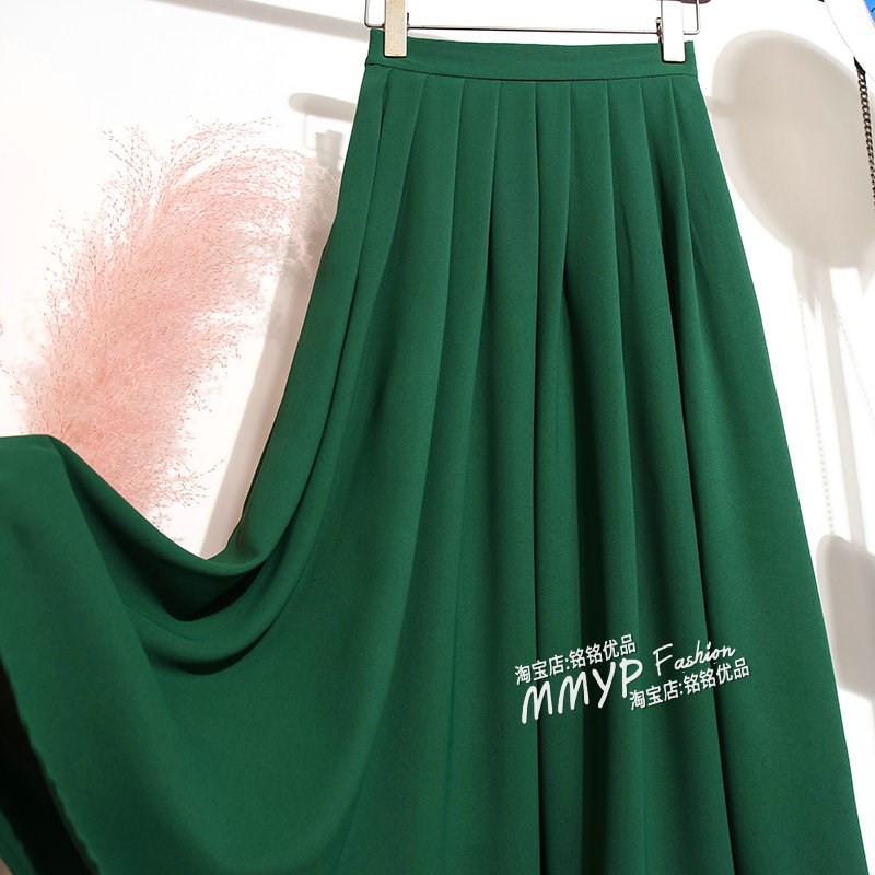 薄款墨绿色a字半身裙女夏季2025新款小个子橘色裙子百褶半裙长裙