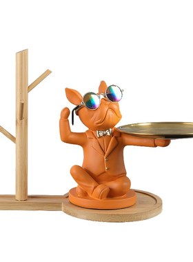 创意斗牛犬狗收纳摆件玄关钥匙托盘前台糖果盘北欧轻奢家居装饰品