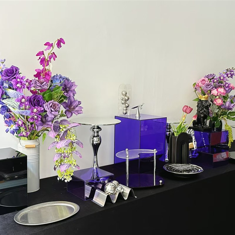 亚克力甜品台展示架摆台摆件茶歇甜J品台展示架蓝紫色蛋糕架