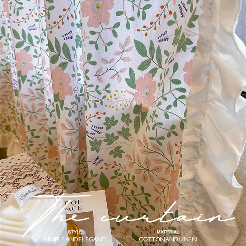 韩式田园法式美式乡村棉布印花窗帘荷叶边K免打孔半帘隔断咖啡门