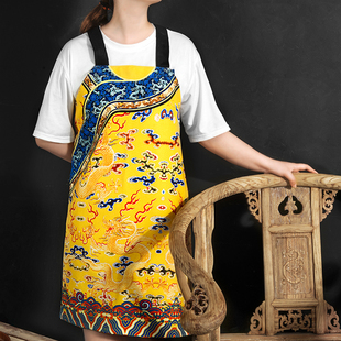 起贝龙袍围裙故宫防水创意中国风背心式棉麻家用厨房防油围腰男女