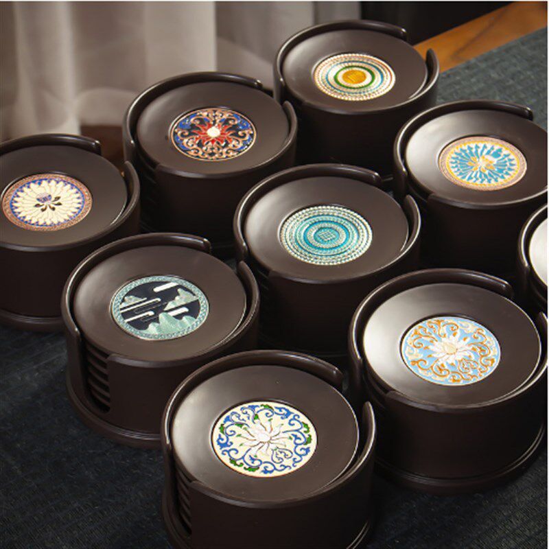 高档会客珐琅f电木茶杯垫功夫茶道隔热垫子杯托茶具组合套装收纳