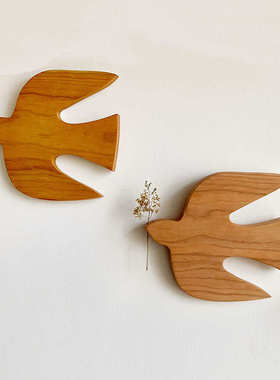 樱桃木鸟挂件墙壁挂饰原木风纯实木装饰手工家居工艺品温馨小燕子