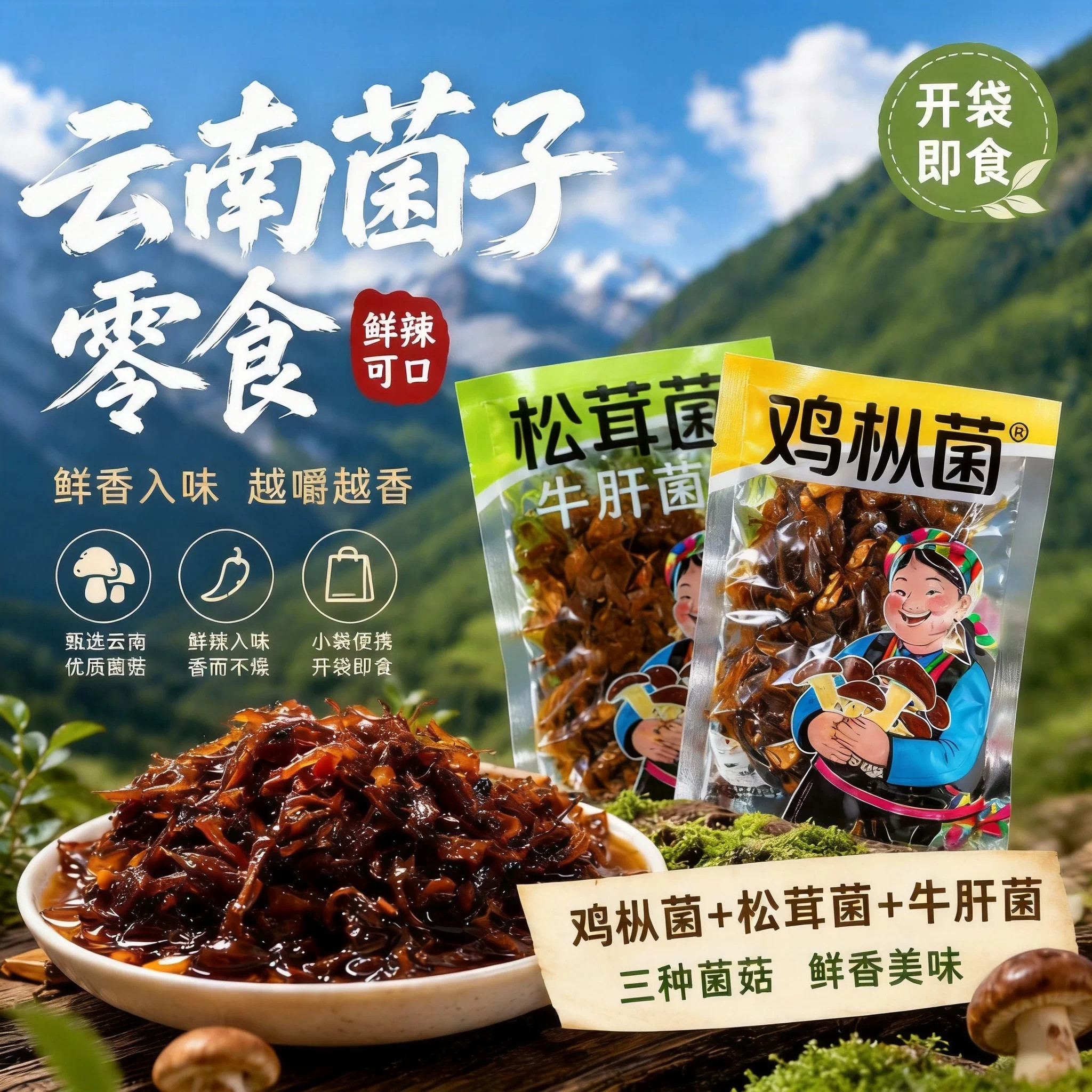 云南特产即食鸡枞菌牛肝松茸山珍菌官方旗舰店解馋小零食野生菌菇