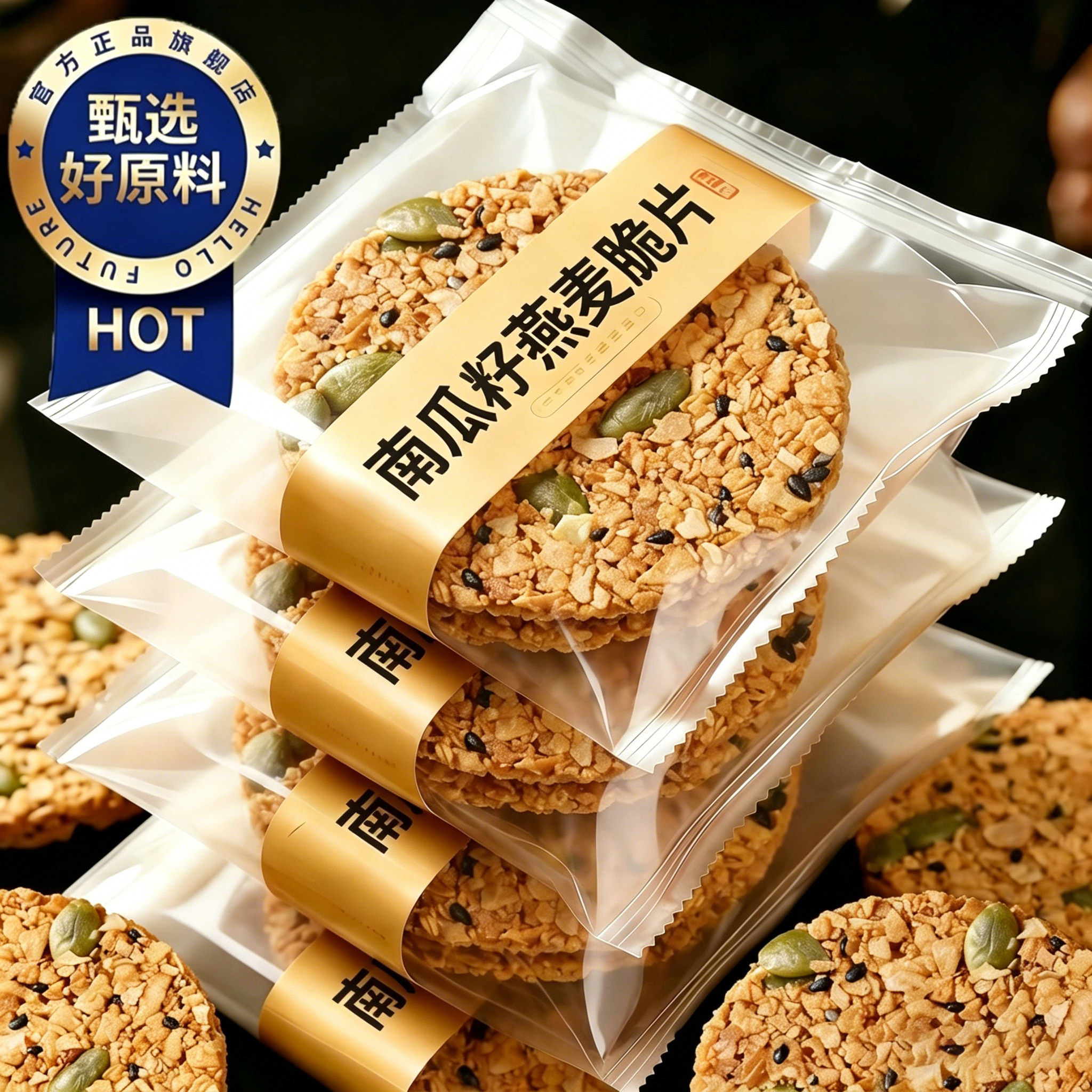 南瓜子燕麦脆片无蔗糖独立包装谷物棒饼干早餐粗粮坚果饼干代餐