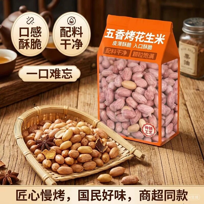 五香花生米正宗山东烤花生老式脱油花生下酒菜咸香酥脆批发价10斤图片