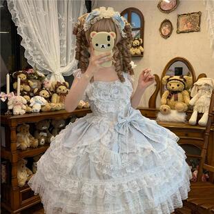原创设计Lolita洋装 YoYo酱 doll感jsk吊带连衣裙夏季 千层雾屿