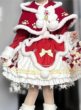 招财猫未命名新年战袍加绒红色lolita可爱lo裙