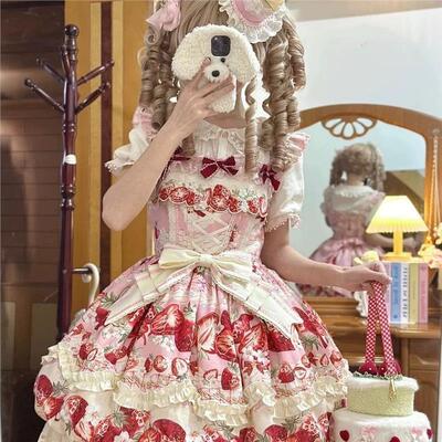 草莓空想曲新型草莓草莓jsk原创lolita柄图印花甜系连衣裙