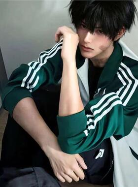 现货校服cos喻繁同款外套南城七中陈景深上衣绿色三条杠