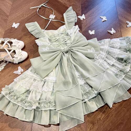 【花期之约】白绿蝴蝶夏日感小清新公主礼服少女生日Lolita短裙