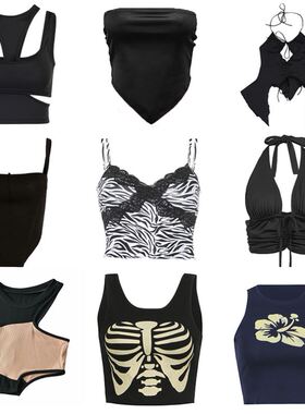 Black Corset Top Sexy Gothic Clothes Spaghetti Strap Crop