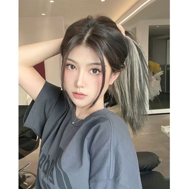 现货彩色挂耳染假发片女长短发挑染渐变隐形无痕自然X一片式直发