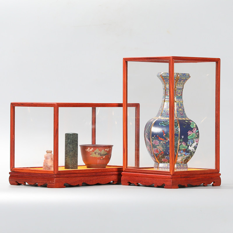 现货速发红木玻璃罩观音佛像工艺品摆件透明展示盒实木雕刻宝笼防