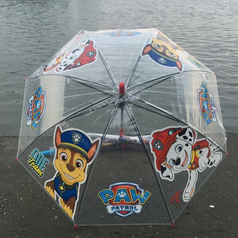 现货速发队雨伞防夹手阿奇毛毛小童可爱2岁长把自动透明幼儿超轻