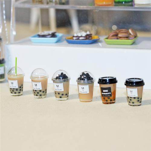 现货速发1:12微缩食玩场景ob11娃娃屋厨房配件迷你拿铁珍珠奶茶模