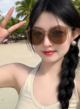 速发20墨5新款茶色镜2级感复古偏光近视太镜防紫外线大脸显脸小