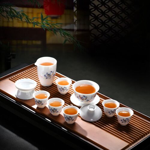 速发羊脂玉陶瓷商夫茶具套装家用客厅轻奢高O盖碗整套功务礼品印L