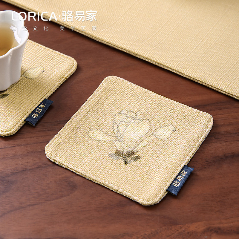 速发玉兰图卷茶杯垫茶道新中式茶桌布艺茶席茶垫餐桌家用隔热垫