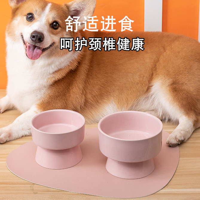 速发陶瓷狗盆狗碗小型中型犬高碗保护防打翻饭盆狗食盆易清洗