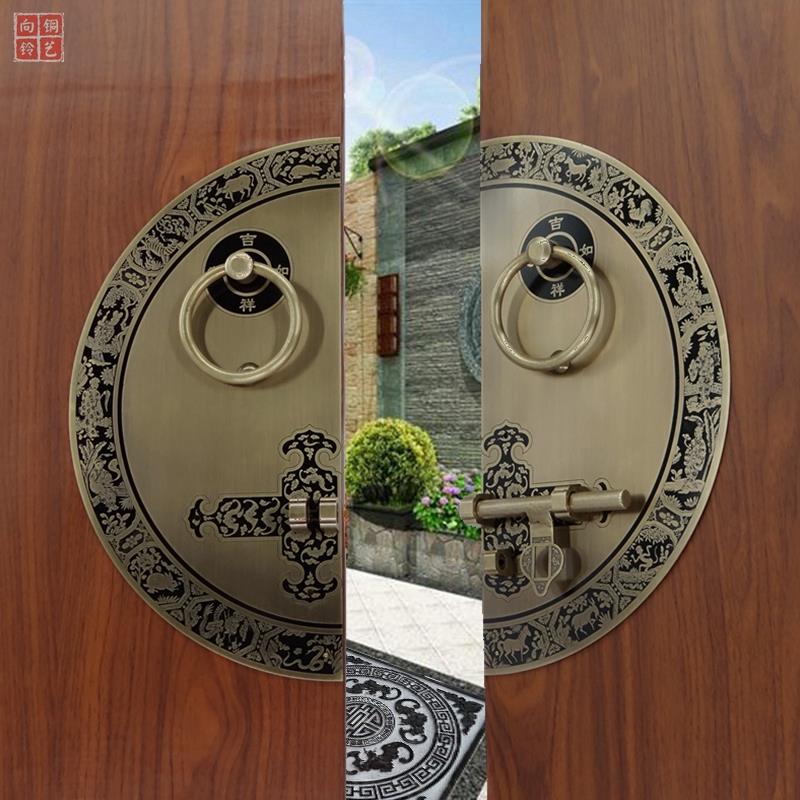 速发.仿古铜门环明装中式 门闩拉手 加粗纯铜门栓销老式拉环.