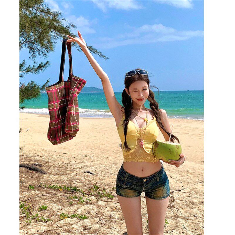 速发多巴胺海边度假蕾丝吊带背心外穿夏泰式辣妹性感抹胸小上衣绝