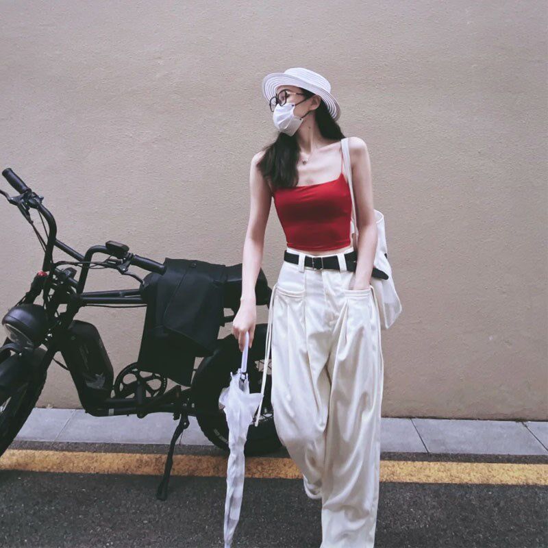 速发妹风红色小吊带背心带胸垫上搭夏季裹胸外穿抹胸辣港内衣潮
