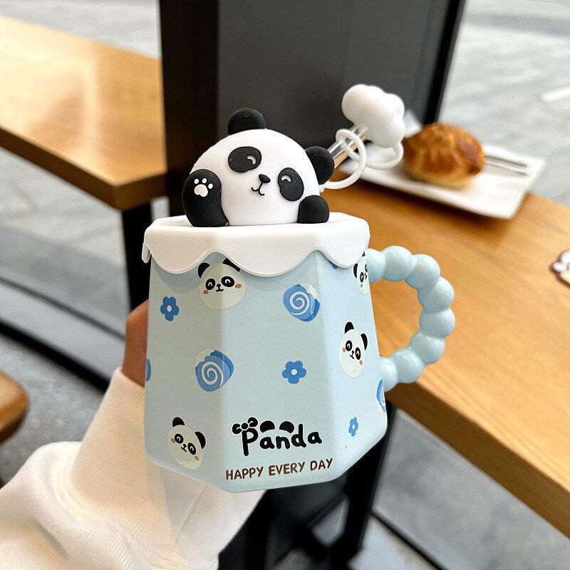速发可批可爱陶瓷学带盖吸管马克杯高颜水少心杯生喝值杯子办公