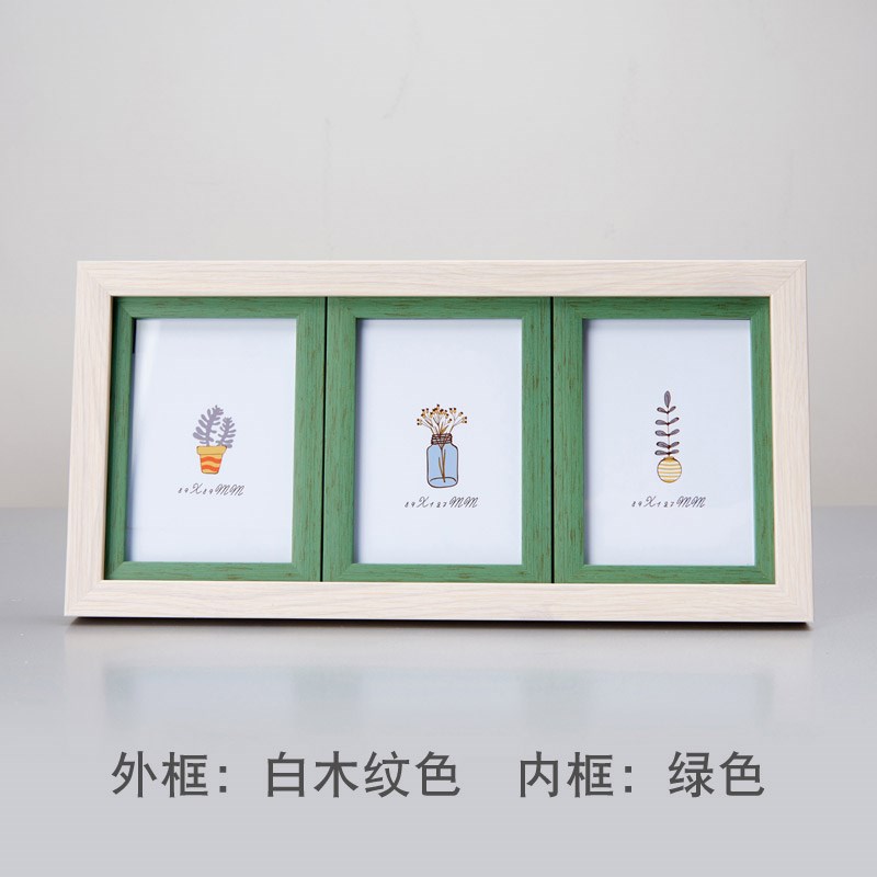 速发三连框5寸寸寸76约童简儿连体相框木纹宝宝照片组合挂墙韩版