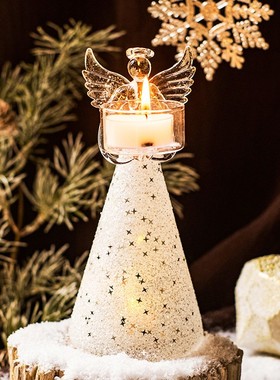 速发 天使玻璃烛台装式小庆灯圣诞节欧饰品发光摆件浪漫婚夜礼品